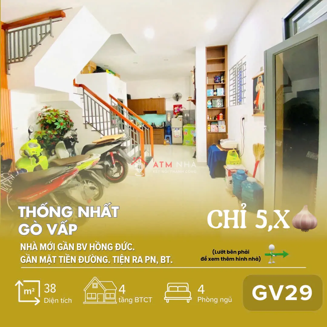 [GV29] Nhà Mới 4 Tầng Đẹp – Gò Vấp – Gần BV Hồng Đức – Chỉ 5,x T.ỷ!