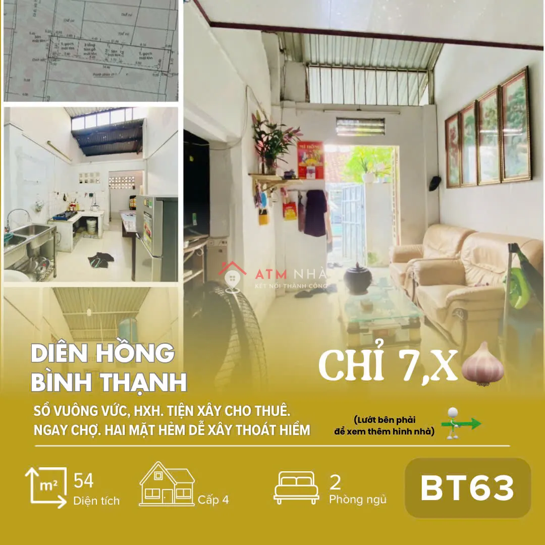 [BT63] Nhà 54m² HXH – Ngay Chợ Bà Chiểu – Chỉ 7,x Tỷ! Rất phù hợp xây ở hoặc cho thuê