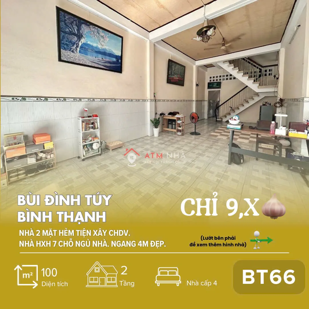 [BT66] HXH Bùi Đình Túy, Bình Thạnh_Khuôn đất vuông 100m2 - Chỉ hơn 9T