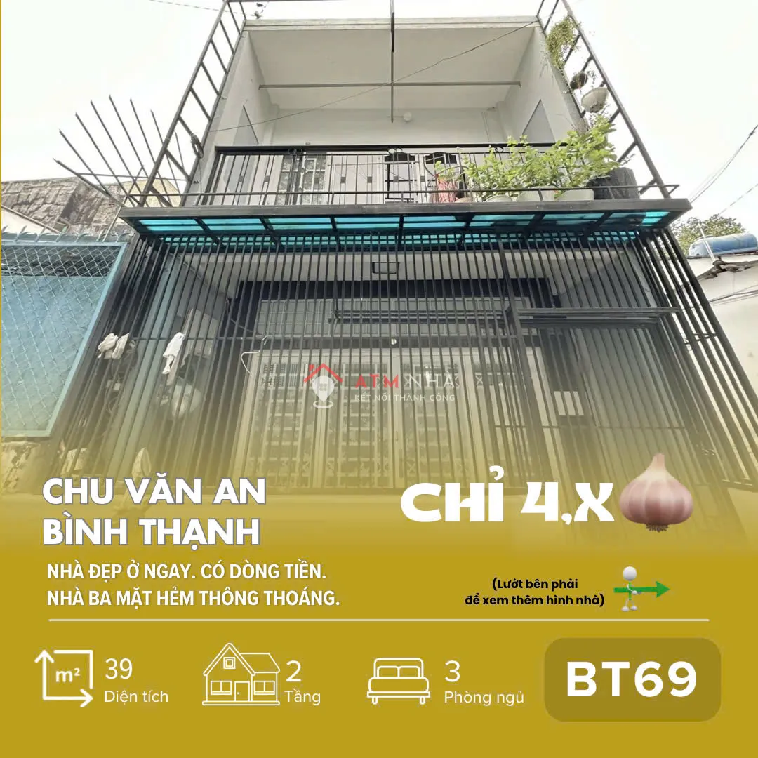 [BT69] Nhà đẹp Chu Văn An, Bình Thạnh. Chỉ 4,xT _ 39m2 _ 3PN. Dòng tiền 9,5tr/th.