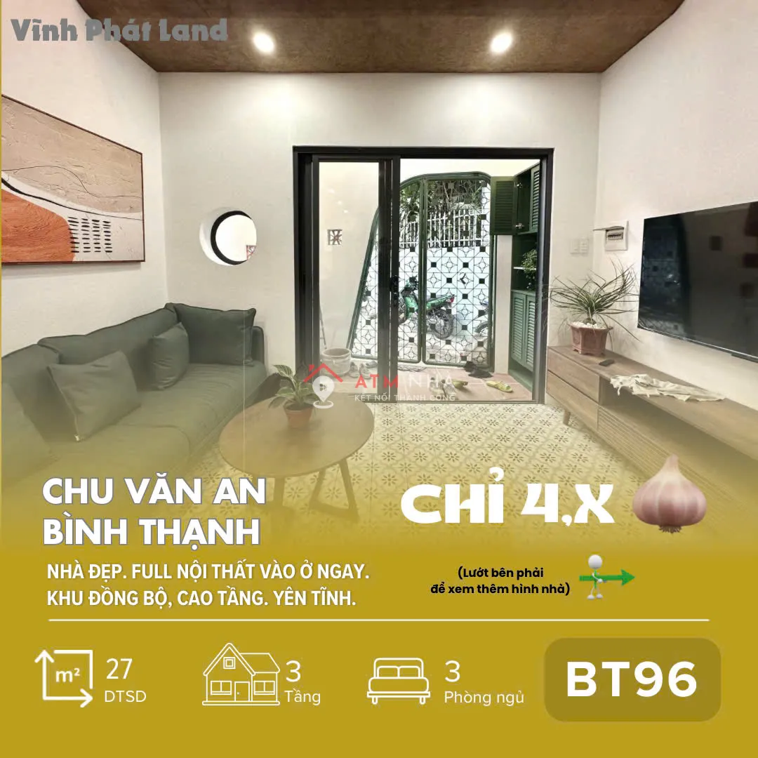 [BT96] Nhà Kiến Trúc Sư Thiết Kế – Full Nội Thất Cao Cấp – Chu Văn An, Bình Thạnh – Chỉ 4,x Tỷ!