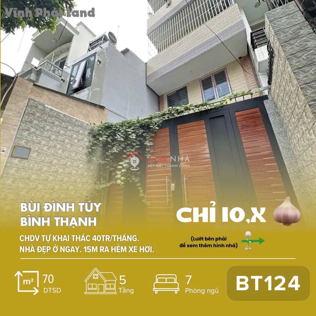 [BT124] Nhà CHDV 7 PN _ Thu 40Tr/Th _ 5 tầng, FULL nt Bùi Đình Túy, Bình Thạnh _ 70m2 _ Chỉ 10,xT